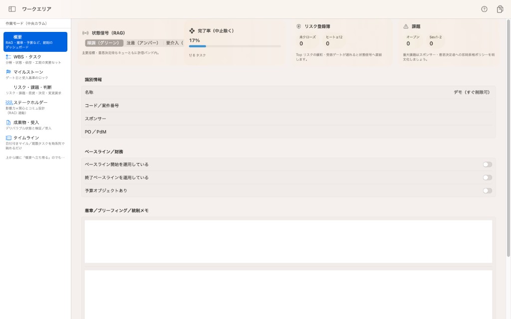 PMサポートワークエリア ダッシュボード